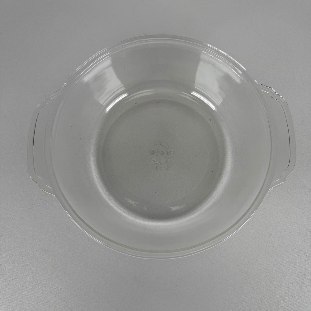 Vintage Fire-King Clear Glass Round Casserole Dish 1.5 QT Anchor Hocking USA